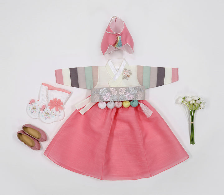 Korean Traditioanl Baby Girl Hanbok Clothing 100th Birth 1 Age Dol Party Celebration Pink Saekdong
