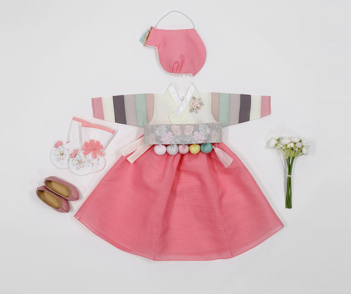 Korean Traditioanl Baby Girl Hanbok Clothing 100th Birth 1 Age Dol Party Celebration Pink Saekdong