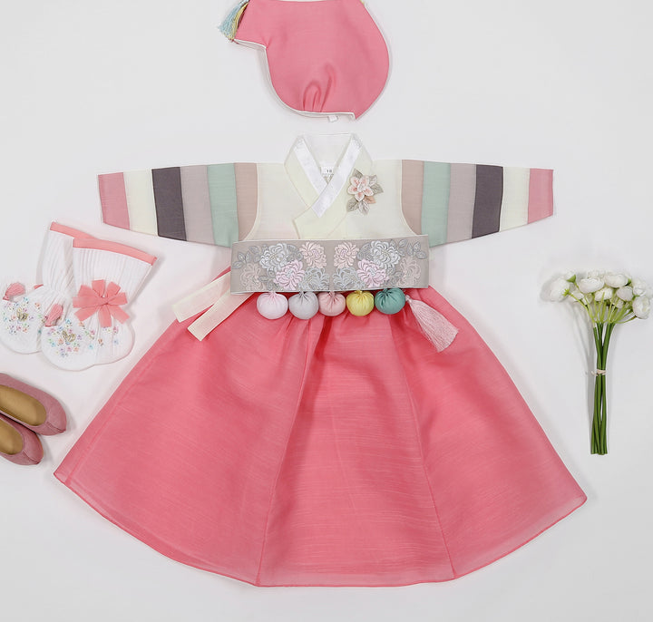 Korean Traditioanl Baby Girl Hanbok Clothing 100th Birth 1 Age Dol Party Celebration Pink Saekdong