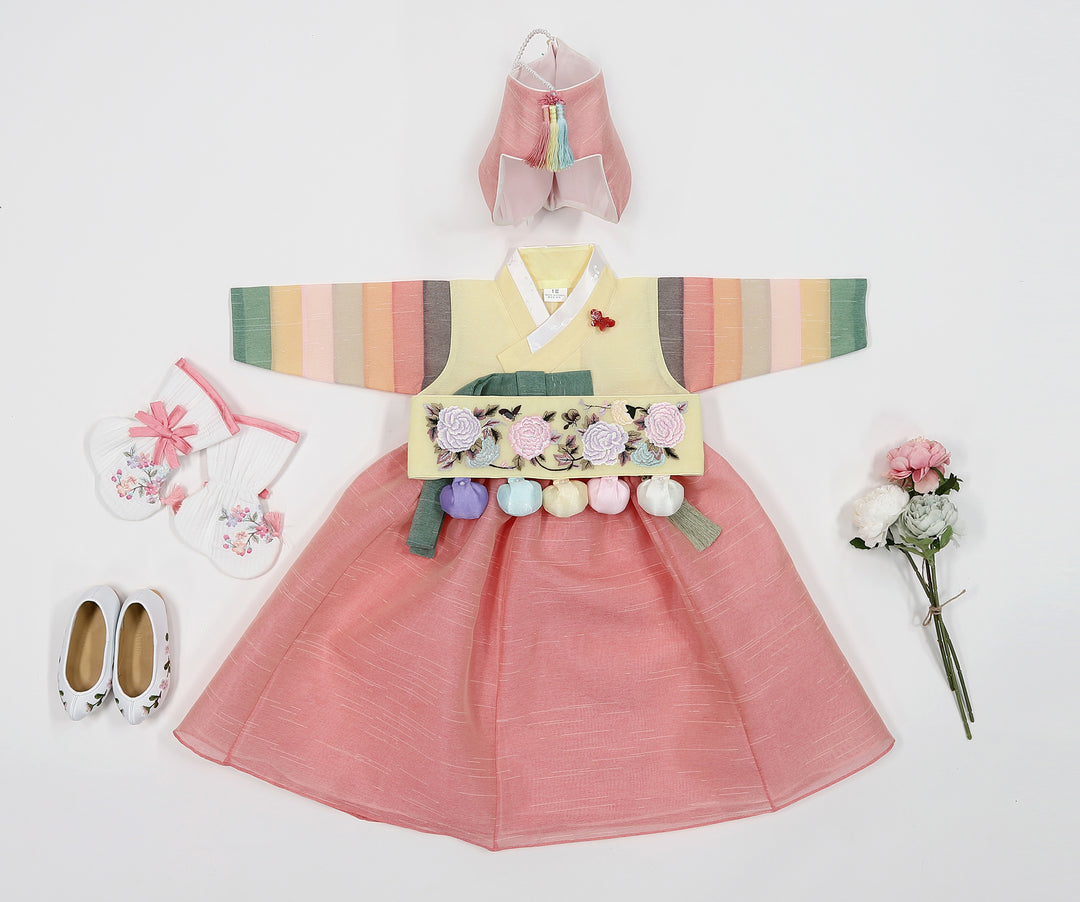 Korean Traditional Baby Girl Hanbok Clothing 1 Age Dol Party Celebration pastel Yellow Saekdong HG174
