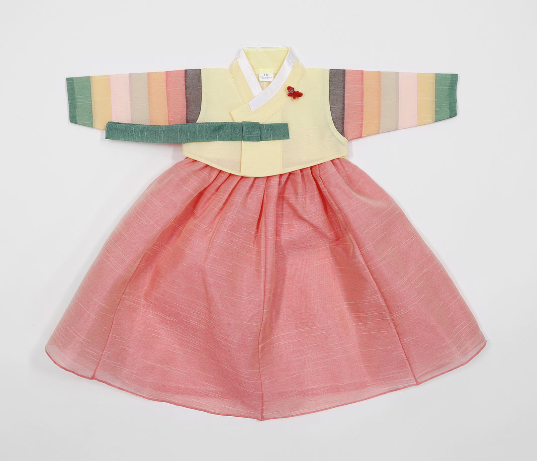 Korean Traditional Baby Girl Hanbok Clothing 1 Age Dol Party Celebration pastel Yellow Saekdong HG174