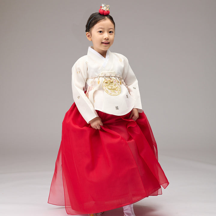 Hanbok Girl Baby Korea Traditional Clothing Set First Birthday Celebration Party 1–6 years 100th days Ivory Red Gold Print DGH122