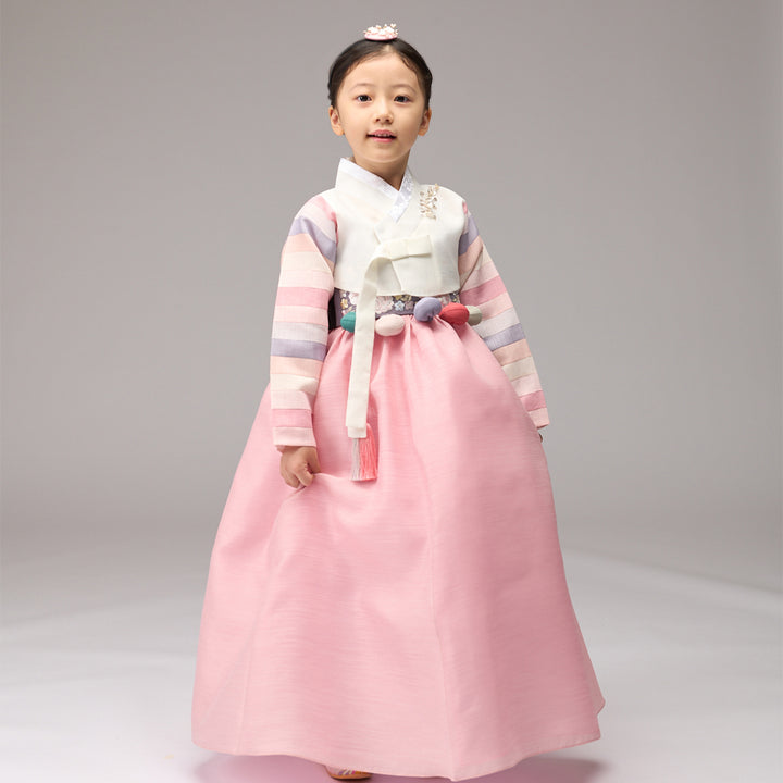 Hanbok Girl Baby Korea Traditional Clothing Set First Birthday Celebration Party Celebration 1–8 years 100th days Ivory Pink 색동 DGH115