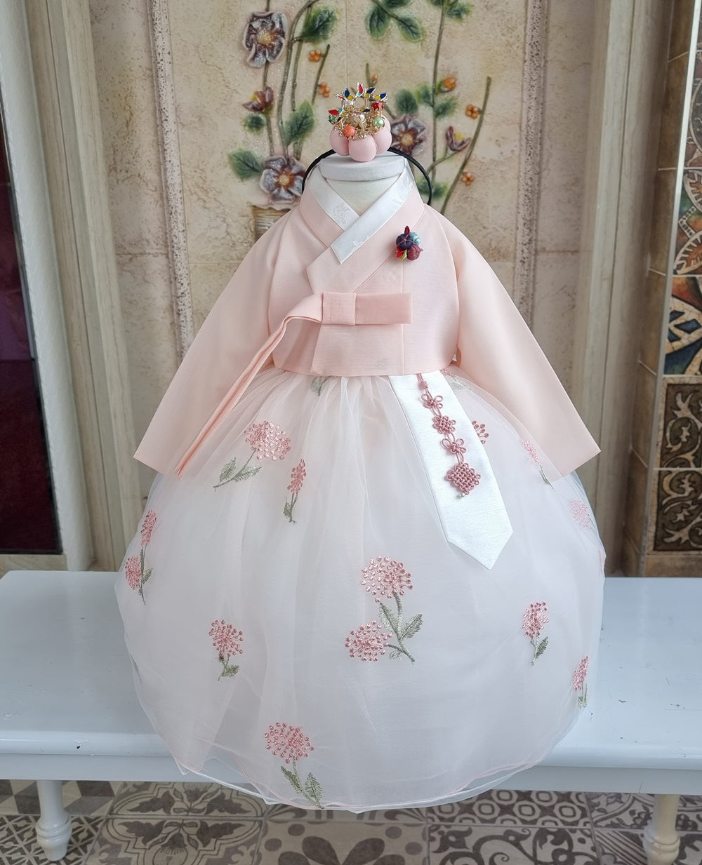 Hanbok Girl Baby Korea Traditional Clothing Set First Birthday Celebration Party 100th Birth Celebration 1–8 years Light Peach Flower
