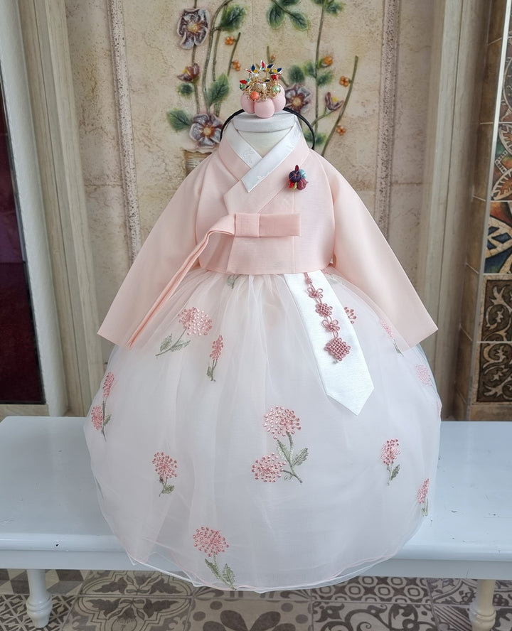 Hanbok Girl Baby Korea Traditional Clothing Set First Birthday Celebration Party 100th Birth Celebration 1–8 years Light Peach Flower