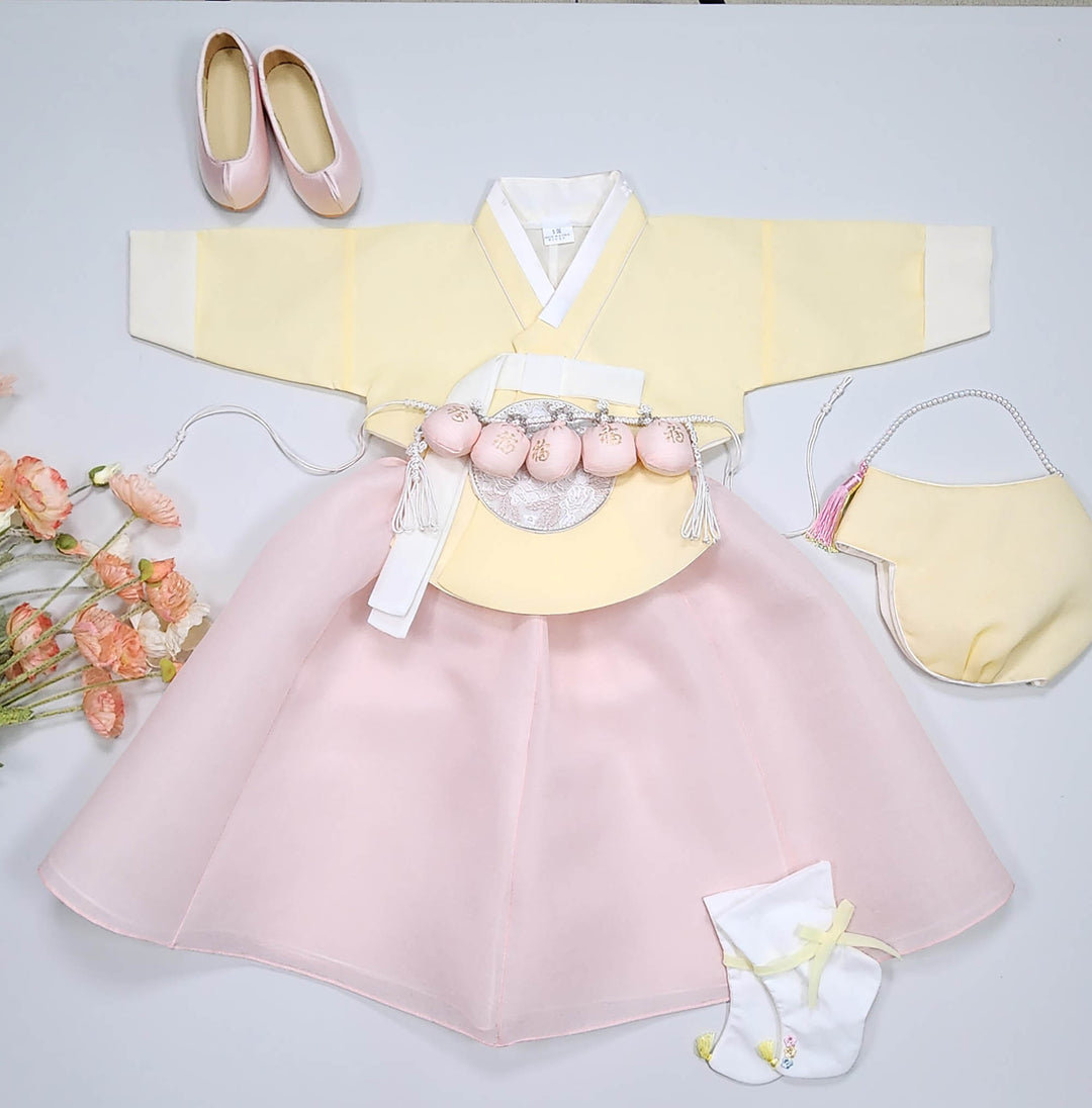 Hanbok Girl Baby Korea Traditional Clothing Set First Birthday Celebration Party 100th Birth Celebration 1–15 years Yellow HG360