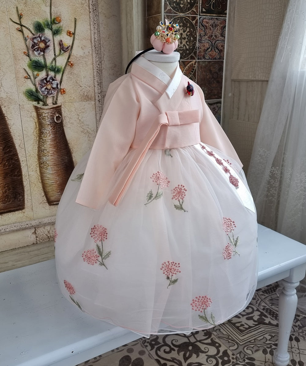 Hanbok Girl Baby Korea Traditional Clothing Set First Birthday Celebration Party 100th Birth Celebration 1–8 years Light Peach Flower