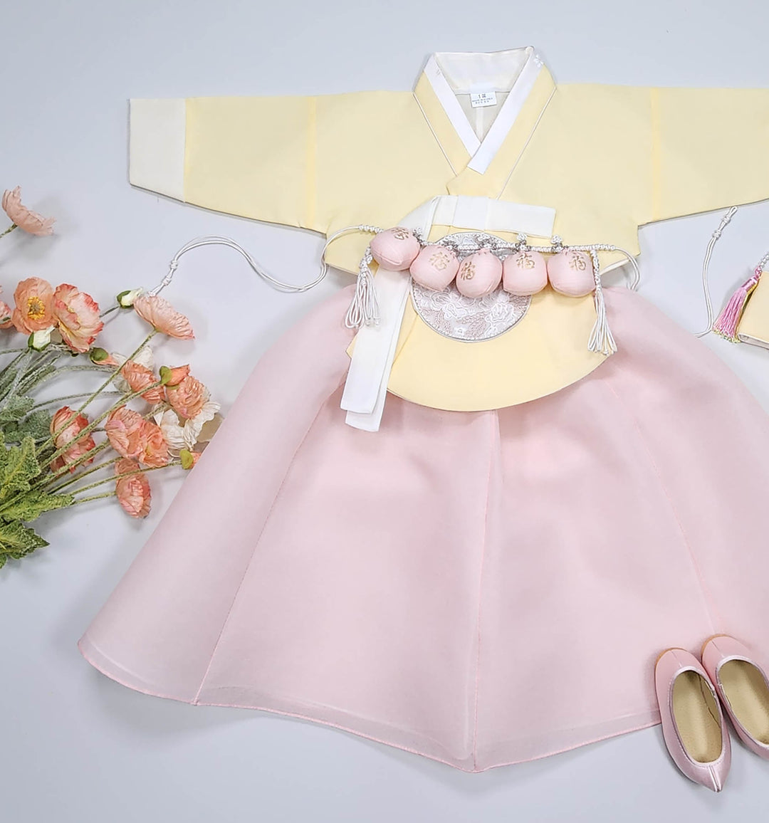 Hanbok Girl Baby Korea Traditional Clothing Set First Birthday Celebration Party 100th Birth Celebration 1–15 years Yellow HG360