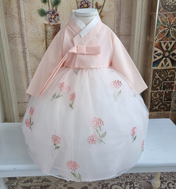 Hanbok Girl Baby Korea Traditional Clothing Set First Birthday Celebration Party 100th Birth Celebration 1–8 years Light Peach Flower