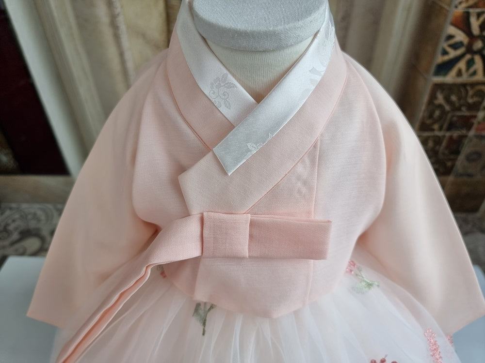 Hanbok Girl Baby Korea Traditional Clothing Set First Birthday Celebration Party 100th Birth Celebration 1–8 years Light Peach Flower