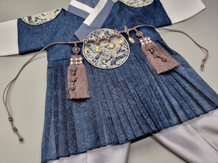 Korean Traditional Boy Baby Hanbok Dol Baikil Party Celebration 100th-10 Ages King Design Navy GHB102