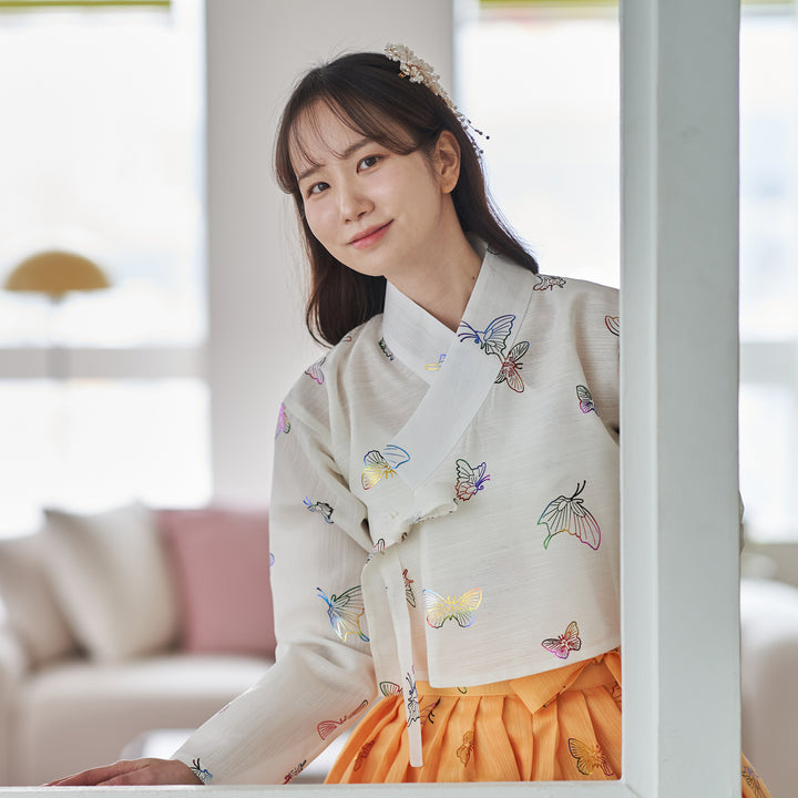 Korean Modern Daily Hanbok Casual Modernized Party Celebration Top Jeogori Butterfly Print SSN105