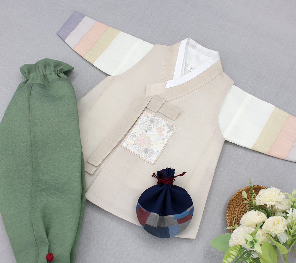 Korean Traditional Boy Baby Hanbok Dol Baikil Party Celebration 100th Days 1-10 Years Beige Khaki DDB117