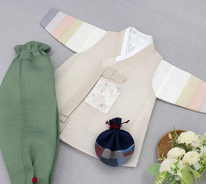 Korean Traditional Boy Baby Hanbok Dol Baikil Party Celebration 100th Days 1-10 Years Beige Khaki DDB117