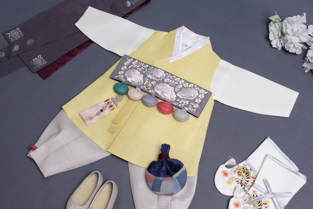 Korean Traditional Boy Baby Hanbok Dol Baikil Party Celebration 100th Days 1-10 Years Yellow DDB123
