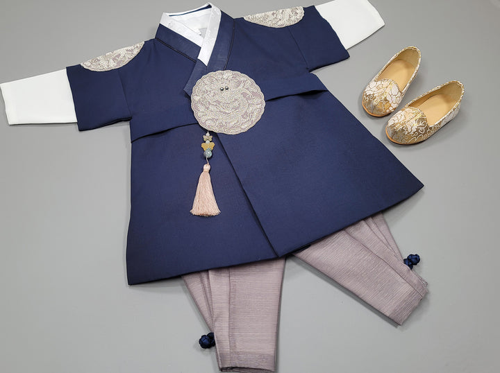 Korean Traditioanl Boy Baby Hanbok Dol Baikil Party Celebration 100th-8 Ages Navy Kings Design