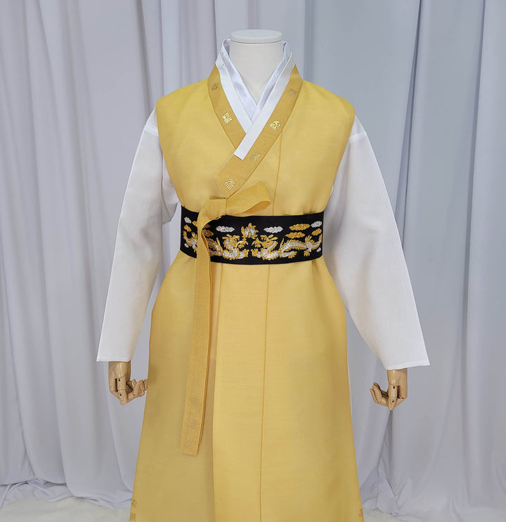 Korean Traditional Man Male Personal Custom Hanbok&nbsp; Yellow Print Design Wedding Party Ceremony OSM145