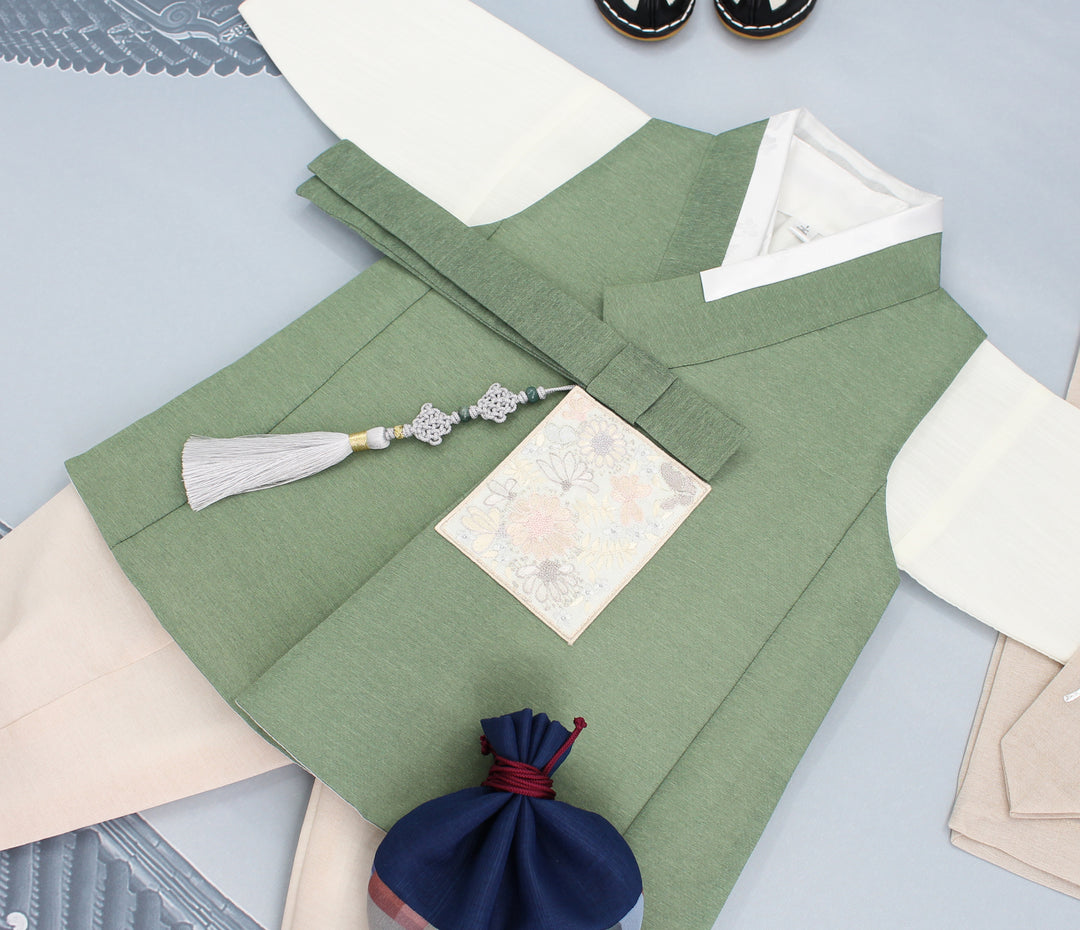 Korean Traditional Boy Baby Hanbok Dol Baikil Party Celebration 100th Days 1-10 Years Khaki DDB122