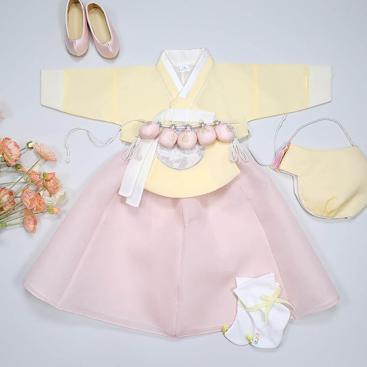 Hanbok Girl Baby Korea Traditional Clothing Set First Birthday Celebration Party 100th Birth Celebration 1–15 years Yellow HG360
