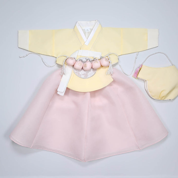 Hanbok Girl Baby Korea Traditional Clothing Set First Birthday Celebration Party 100th Birth Celebration 1–15 years Yellow HG360