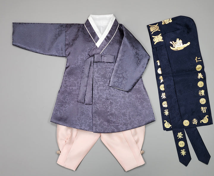 Korean Traditional Boy Baby Hanbok Dol Baikil Party Celebration 100 Days-8 Ages Oriental Silk Gray OSB164