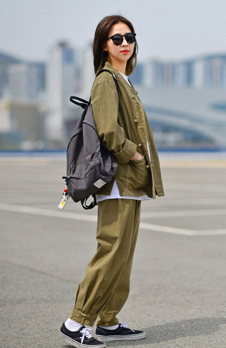 Korean Hanbok Washed Cotton Common Use Man Woman Casual Daily Clothing BTS Long Sleeve Khaki 10042