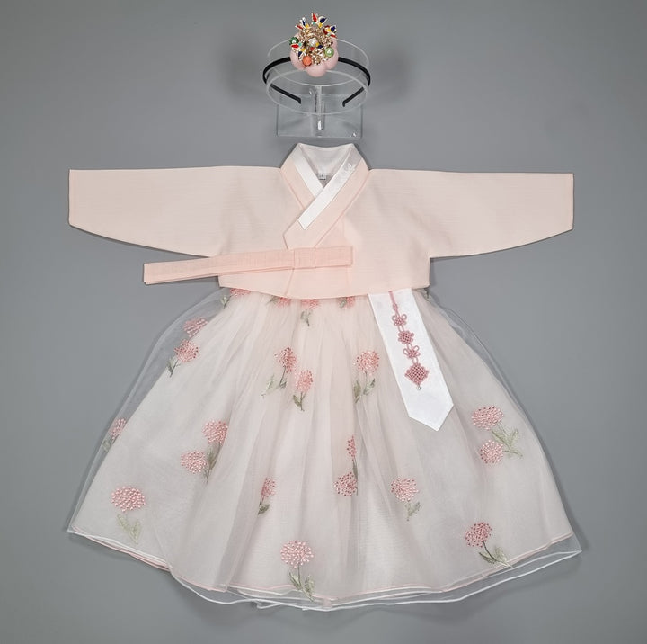 Hanbok Girl Baby Korea Traditional Clothing Set First Birthday Celebration Party 100th Birth Celebration 1–8 years Light Peach Flower