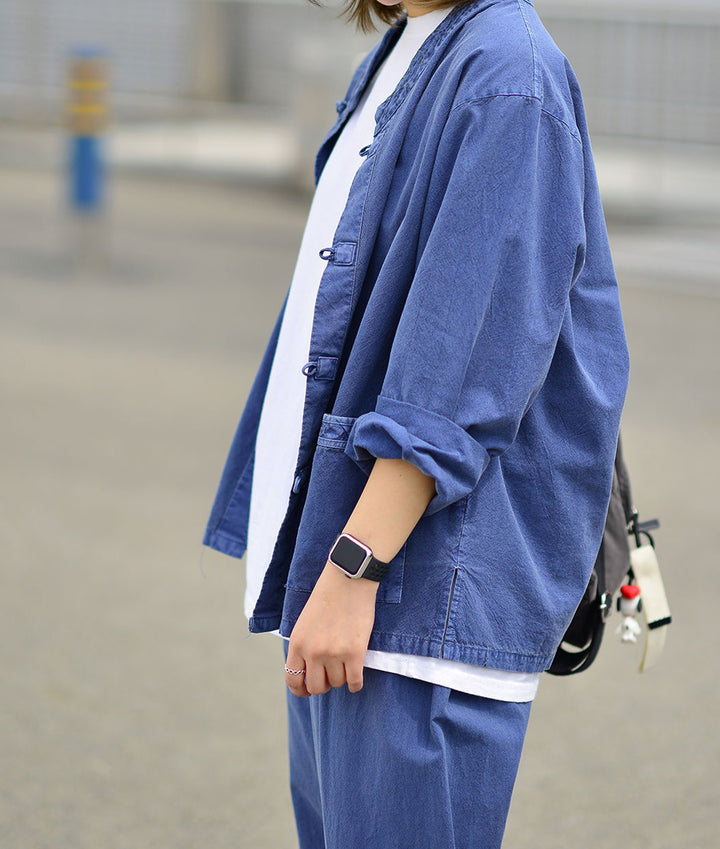 Korean Hanbok Washed Cotton Common Use Man Woman Casual Daily Clothing BTS Long Sleeve Blue 10042