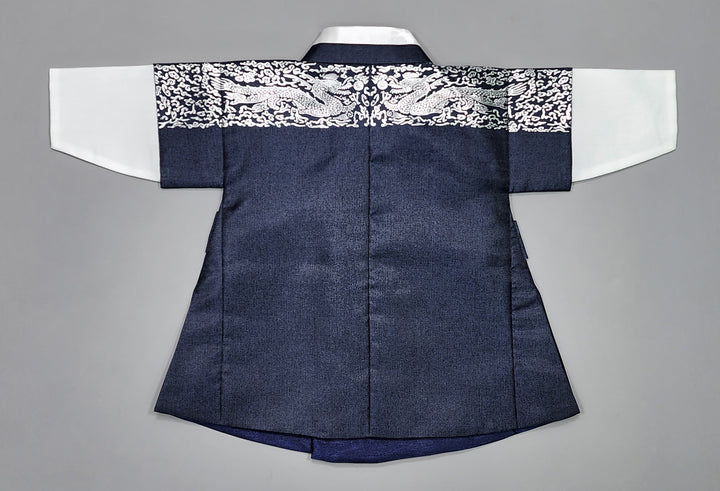 Korean Traditional Boy Baby Hanbok Dol Baikil Party Celebration 100th-10 Ages Navy Silver Print GHB301