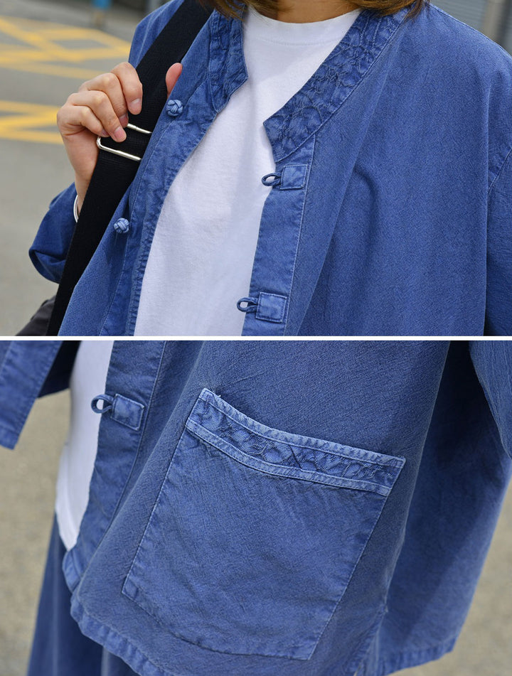 Korean Hanbok Washed Cotton Common Use Man Woman Casual Daily Clothing BTS Long Sleeve Blue 10042