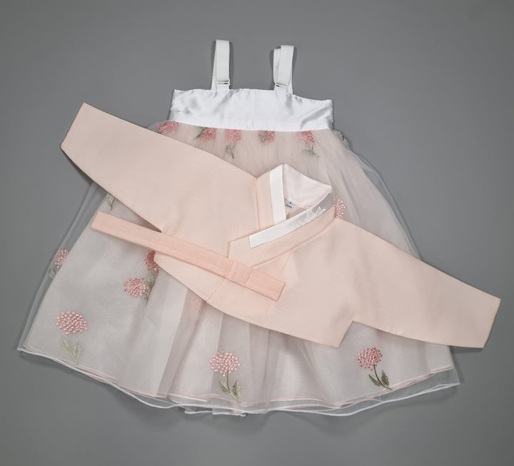 Hanbok Girl Baby Korea Traditional Clothing Set First Birthday Celebration Party 100th Birth Celebration 1–8 years Light Peach Flower