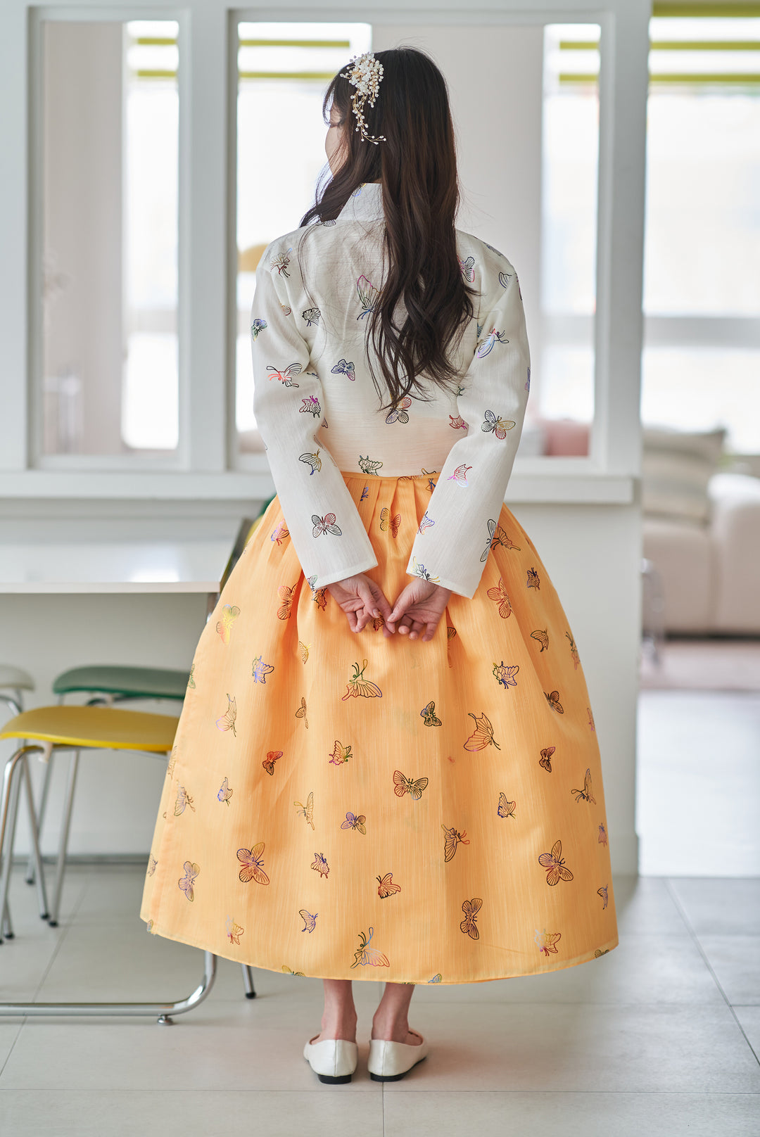 Korean Modern Daily Hanbok Casual Modernized Party Celebration Top Jeogori Butterfly Print SSN103
