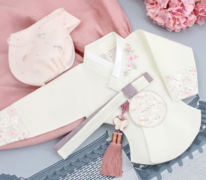 Hanbok Girl Baby Korea Traditional Clothing Set First Birthday Celebration Party 1–10 years 100th days Ivory Pink DGH119