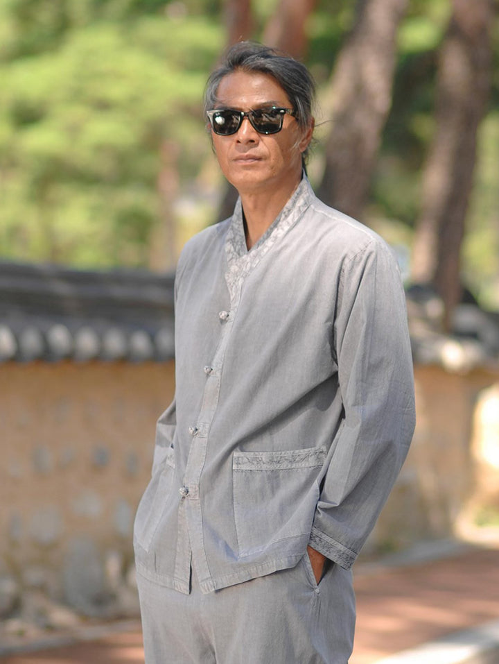 Korean Hanbok Washed Cotton Common Use Man Woman Casual Daily Clothing 3/4 Sleeve BTS 10097 Gray