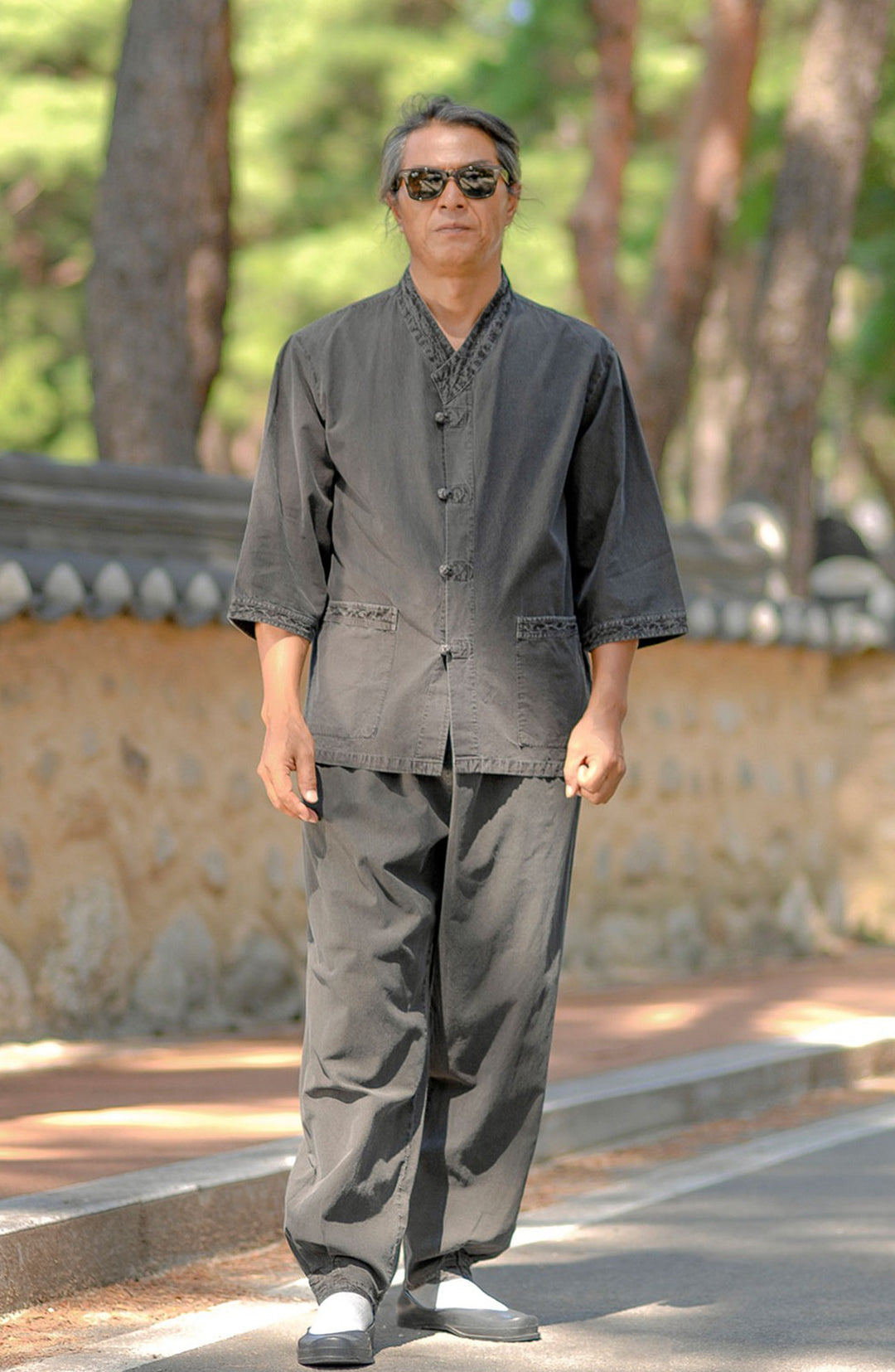 Korean Hanbok Washed Cotton Common Use Man Woman Casual Daily Clothing 3/4 Sleeve BTS 10097 Charcoal