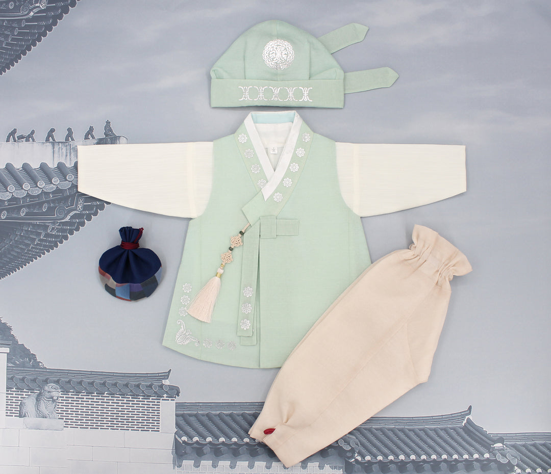 Korean Traditional Boy Baby Hanbok Dol Baikil Party Celebration 100th Days 1st Birthday 1–10 Years Bright Mint DDB129
