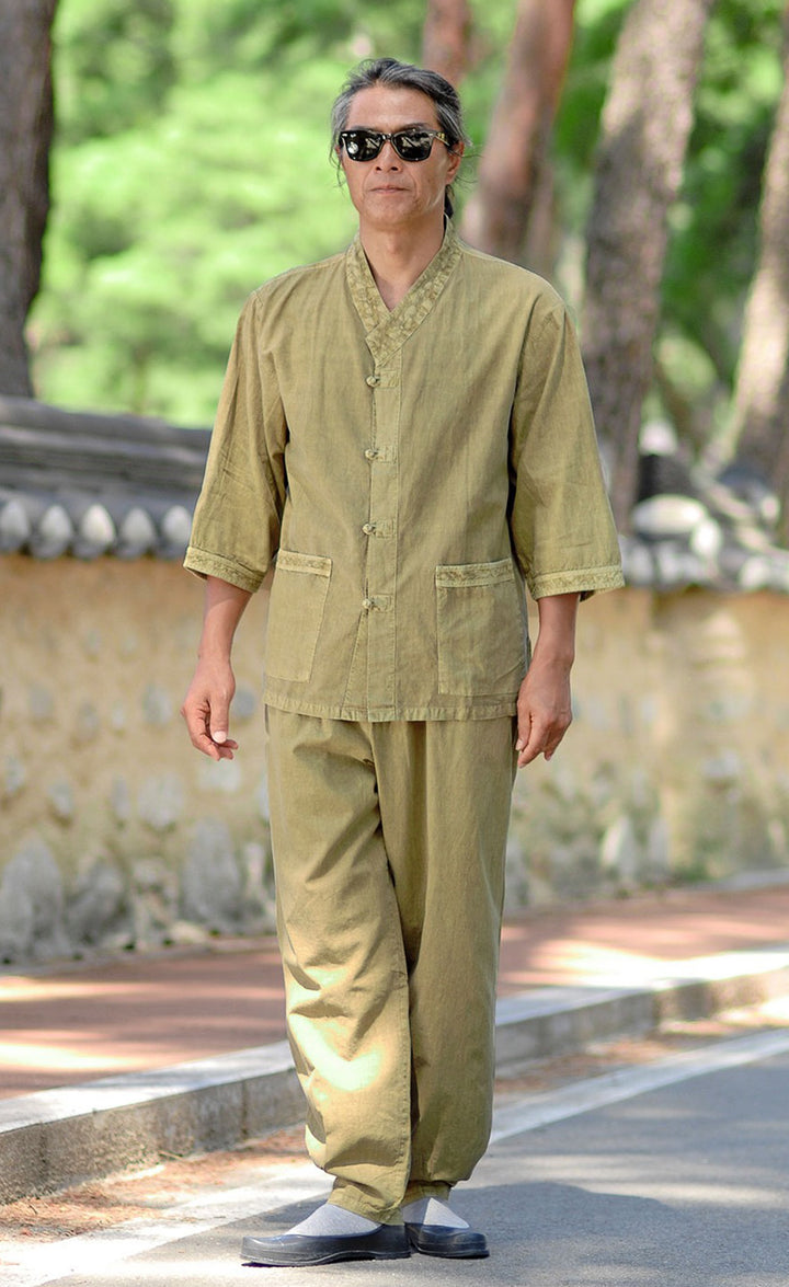 Korean Hanbok Washed Cotton Common Use Man Woman Casual Daily Clothing 3/4 Sleeve BTS 10097 Khaki