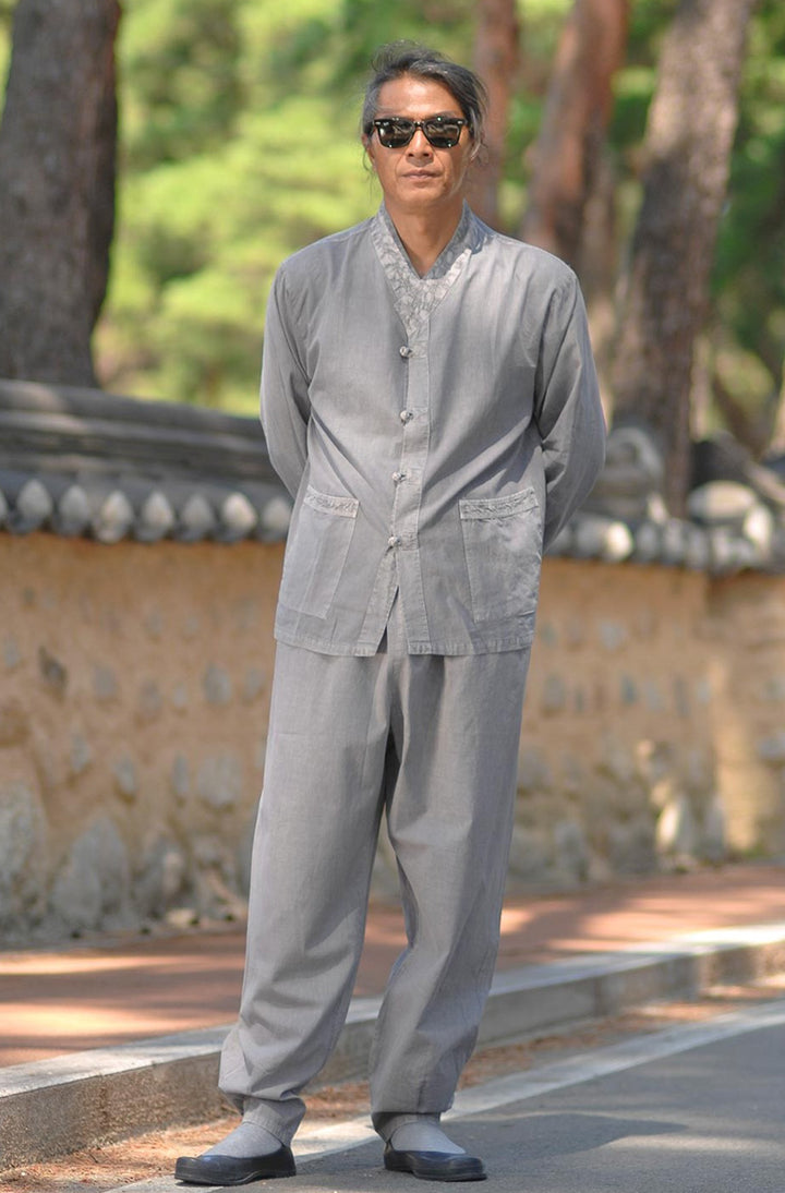Korean Hanbok Washed Cotton Common Use Man Woman Casual Daily Clothing 3/4 Sleeve BTS 10097 Gray