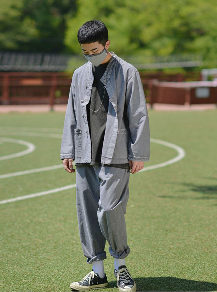 Korean Hanbok Washed Cotton Common Use Man Woman Casual Daily Clothing BTS Long Sleeve Gray 10042