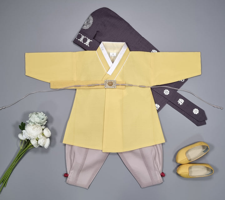 Korean Traditional Boy Baby Hanbok Dol Party Celebration 1-8 Ages Vivid Yellow BDB102