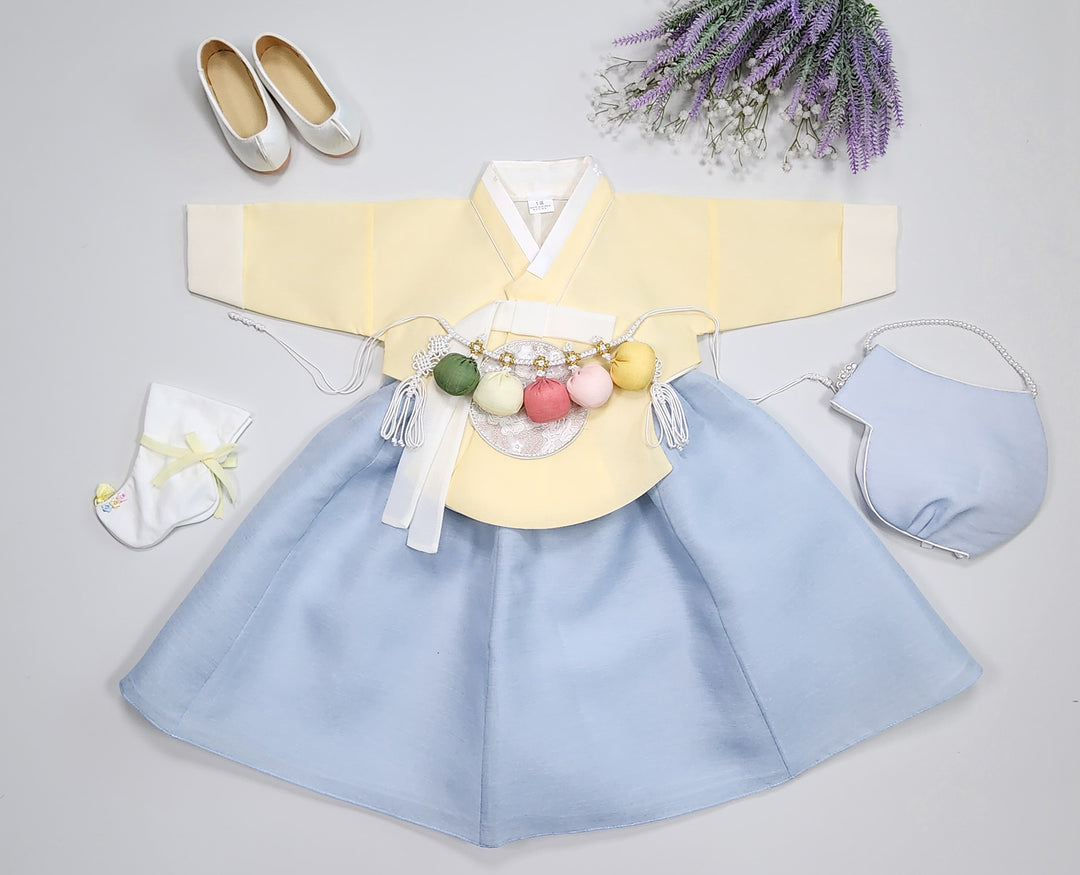 Hanbok Girl Baby Korea Traditional Clothing Set First Birthday Celebration Party 100th Birth Celebration 1–15 years Yellow HG351
