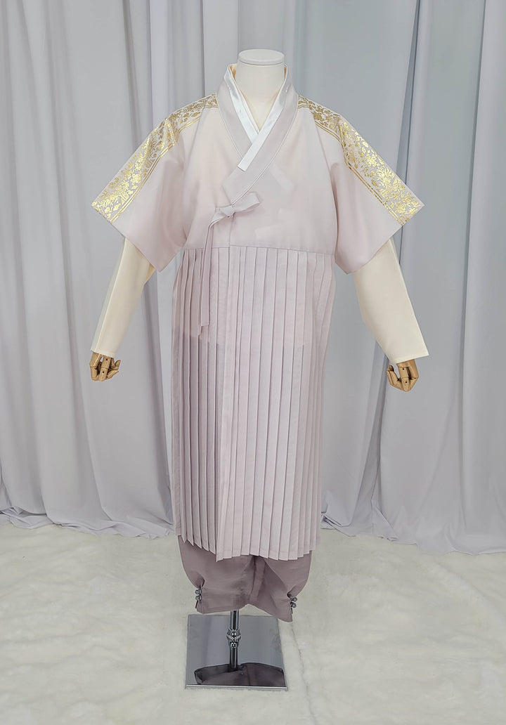 Korean Traditional Man Male Personal Custom Hanbok&nbsp; Light Gray Silver Print King's Design Wedding Party Ceremony OSM148