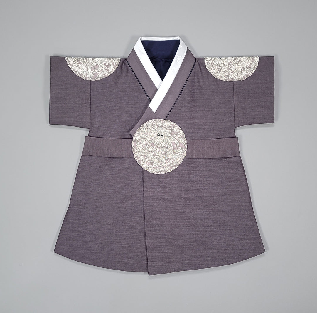 Korean Traditioanl Boy Baby Hanbok Dol Baikil Party Celebration 100th-8 Ages Gray Kings Design