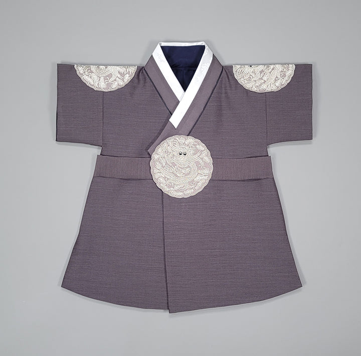 Korean Traditioanl Boy Baby Hanbok Dol Baikil Party Celebration 100th-8 Ages Gray Kings Design