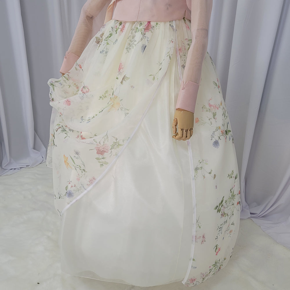 Woman Hanbok Dress Korea Traditional clothes Set Wedding Ceremony Birthday Custom-Made Pink See-through OSW901