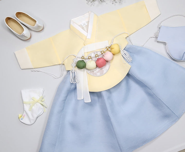 Hanbok Girl Baby Korea Traditional Clothing Set First Birthday Celebration Party 100th Birth Celebration 1–15 years Yellow HG351
