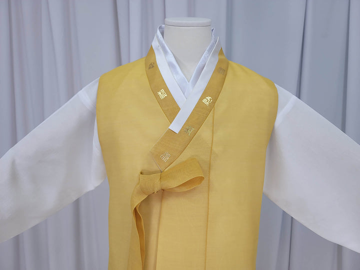 Korean Traditional Man Male Personal Custom Hanbok&nbsp; Yellow Print Design Wedding Party Ceremony OSM145