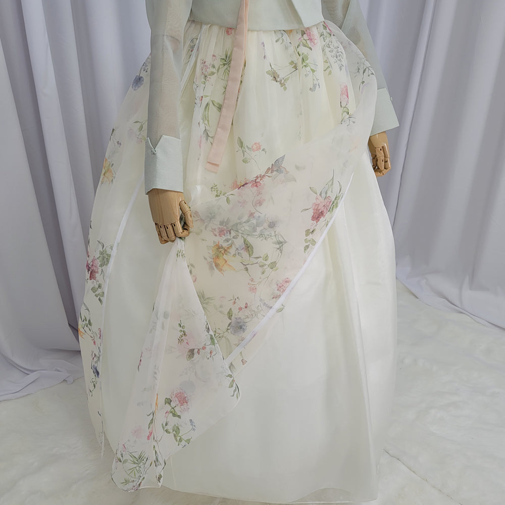 Woman Hanbok Dress Korea Traditional clothes Set Wedding Ceremony Birthday Custom-Made Mint See-through OSW902