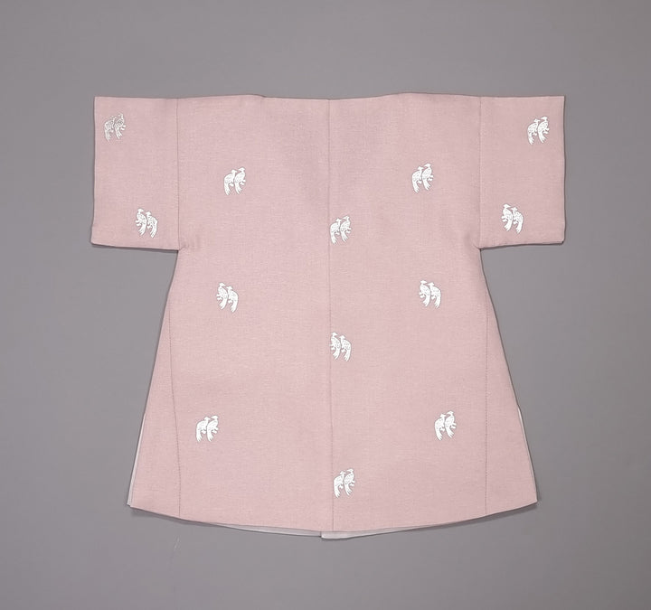 Korean Traditional Boy Baby Hanbok Dol Baikil Party Celebration 100th-10 Ages Pink Bird Silver Print HGB114