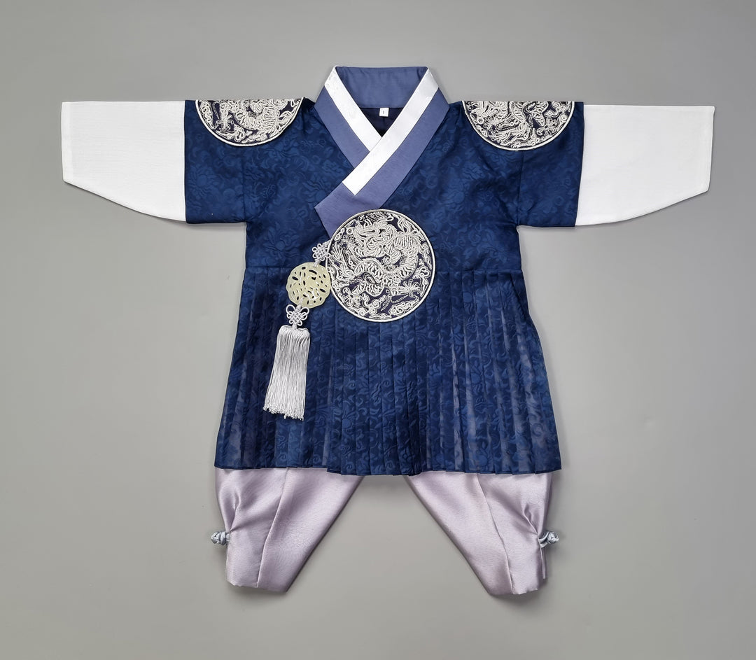 Korean Traditional Boy Baby Hanbok Dol Baikil Party Celebration 100th-10 Ages King Design Navy GHB102